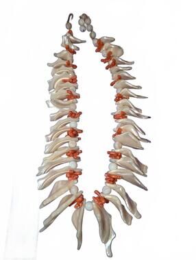 Vintage Coral and Mother of Pearl Statement Necklace